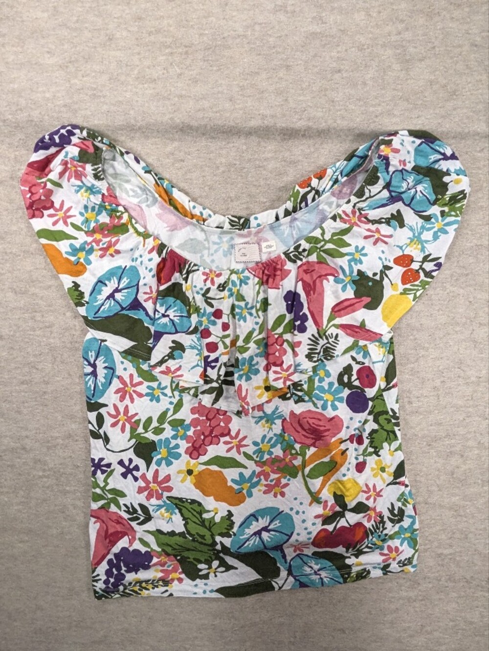 Anthropologie Relaxed Beach Ruffle Off Shoulder Blouse Top Tank Tropical XL